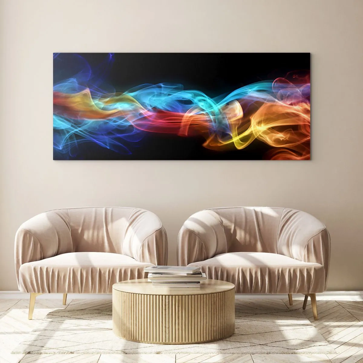 Obraz na skle - Dúhový tanec hmly - 160x50 cm