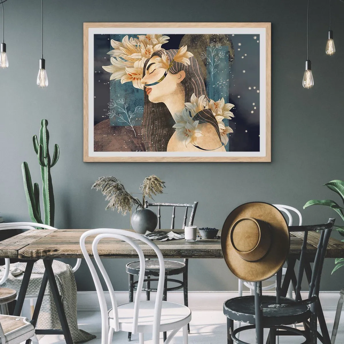 Plagát v ráme zo svetlého duba - Rozprávka o princeznej s ľaliami - 70x50 cm