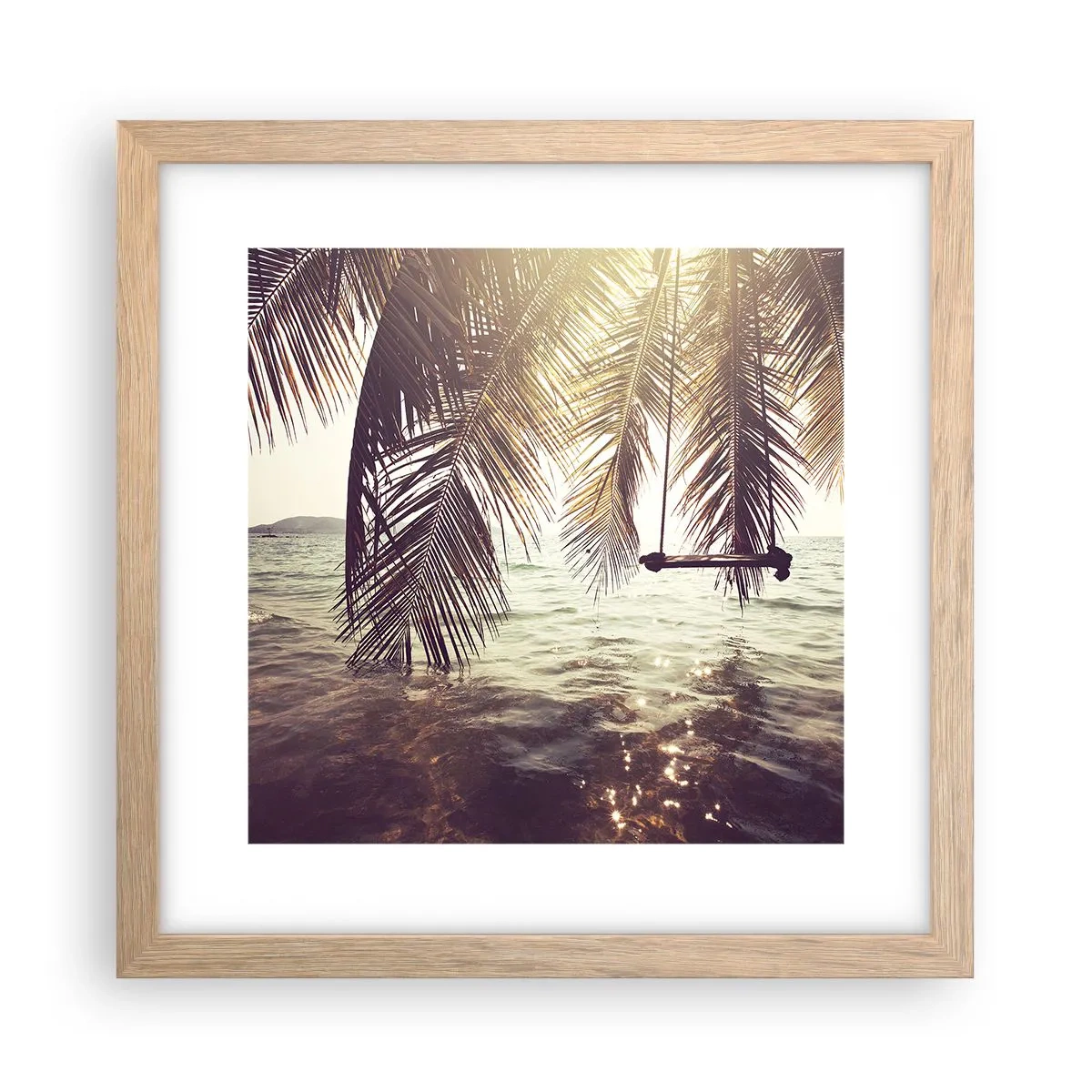 Plagát v ráme zo svetlého duba - Hojdať sa ľubovoľne v oblakoch - 30x30 cm