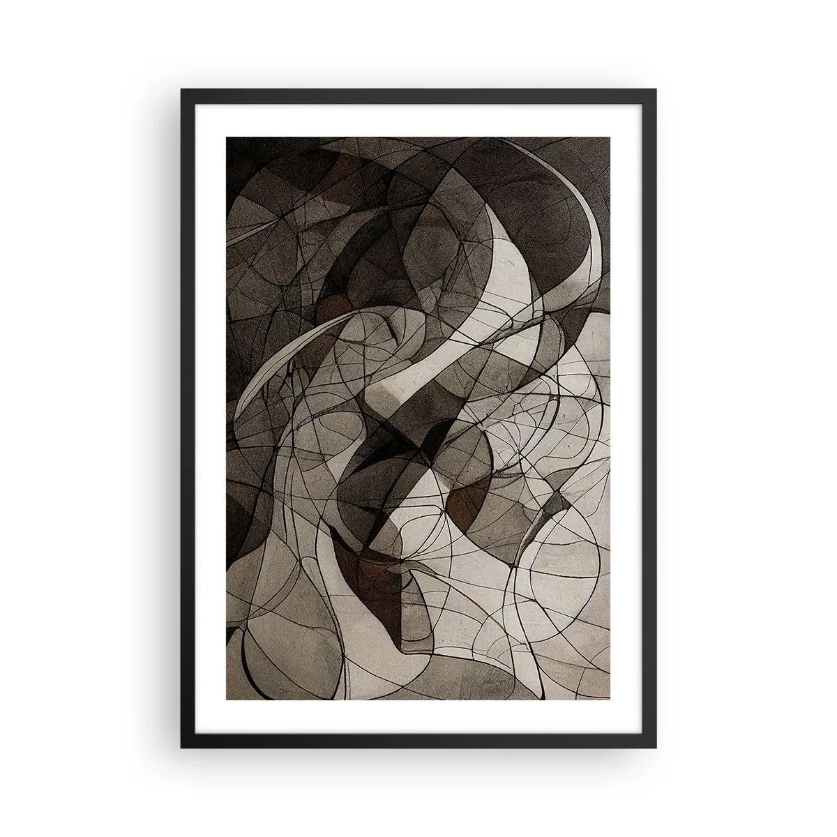 Plagát v čiernom ráme - Abstraktná kompozícia geometrických čiar a tvarov - 50x70cm - Obeh farieb Zeme - Moderná nástenná dekorácia do obývacej izby a spálne ARTTOR