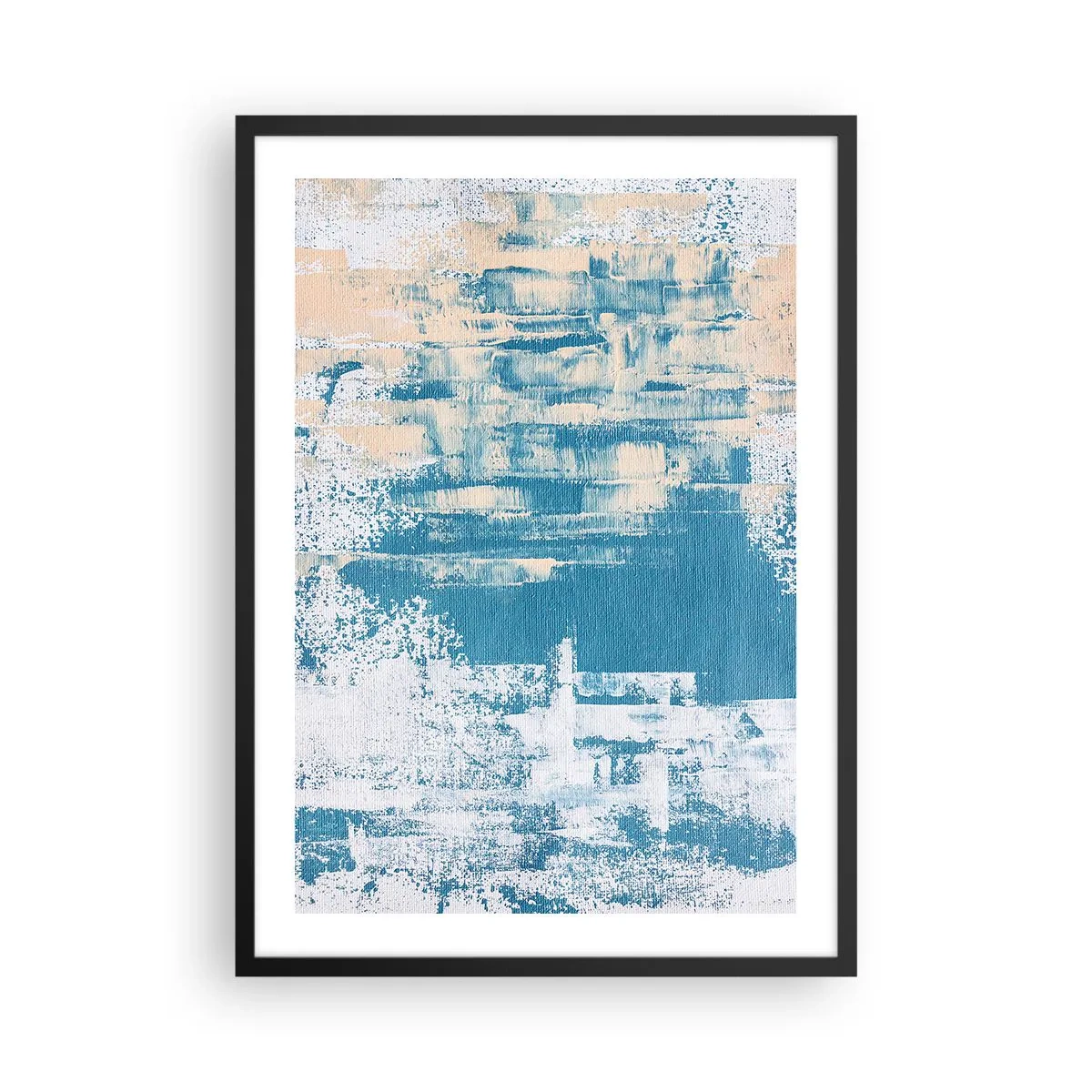 Plagát v čiernom ráme - Abstraktná textúra v odtieňoch modrej a béžovej - 50x70cm - Cez cencúľ - Moderná nástenná dekorácia do obývacej izby a spálne ARTTOR