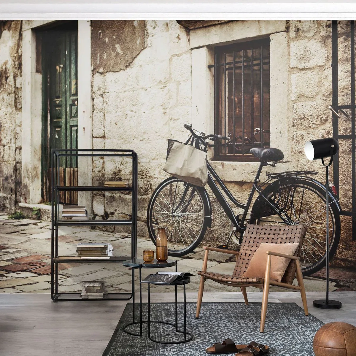 Samolepiaca Fototapeta Deluxe Sticker - Návrat do minulosti - Architektúra, Bicykel, Vintage - 250x175 cm