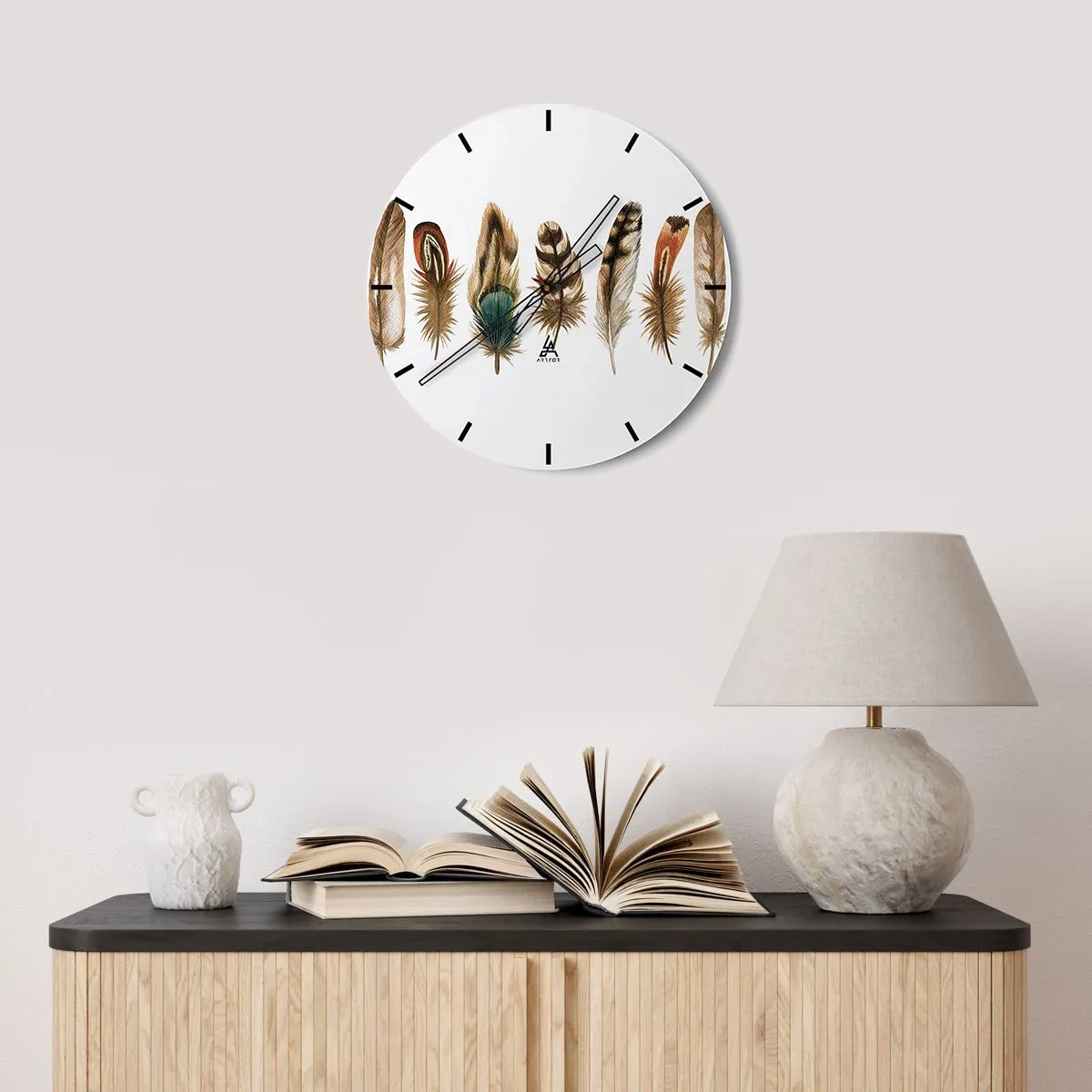 Nástenné hodiny - Operená variácia - 40x40 cm