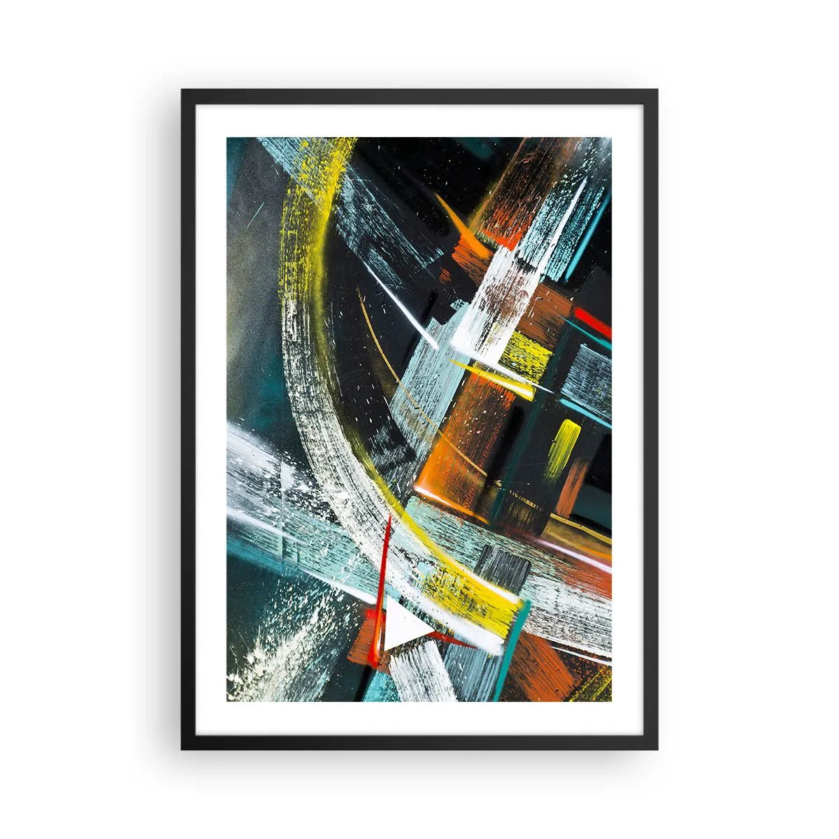 Plagát v čiernom ráme - Abstrakcia v intenzívnych farbách s geometrickými tvarmi - 50x70cm - Energia pohybu - Moderná nástenná dekorácia do obývacej izby a spálne ARTTOR