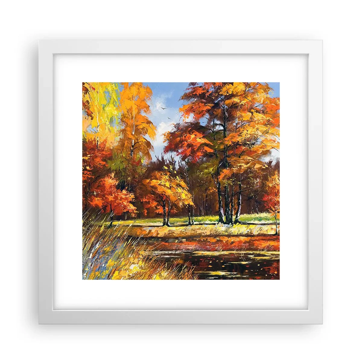 Plagát v bielom ráme - Krajinka v zlatej a hnedej - 30x30 cm