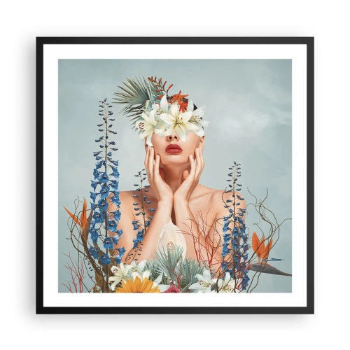 Plagát v čiernom ráme - Žena – kvetina - 60x60 cm