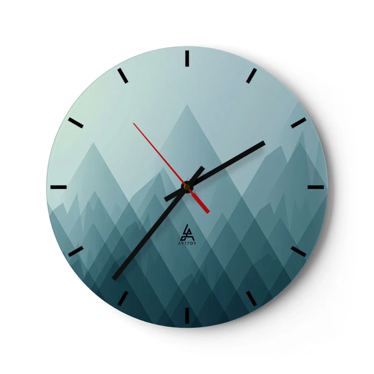 Nástenné hodiny - Minimalistická horská krajina v odtieňoch modrej - 30x30cm - Veľká, väčšia, najväčšia - Moderná nástenná dekorácia do obývacej izby, kuchyne a spálne ARTTOR