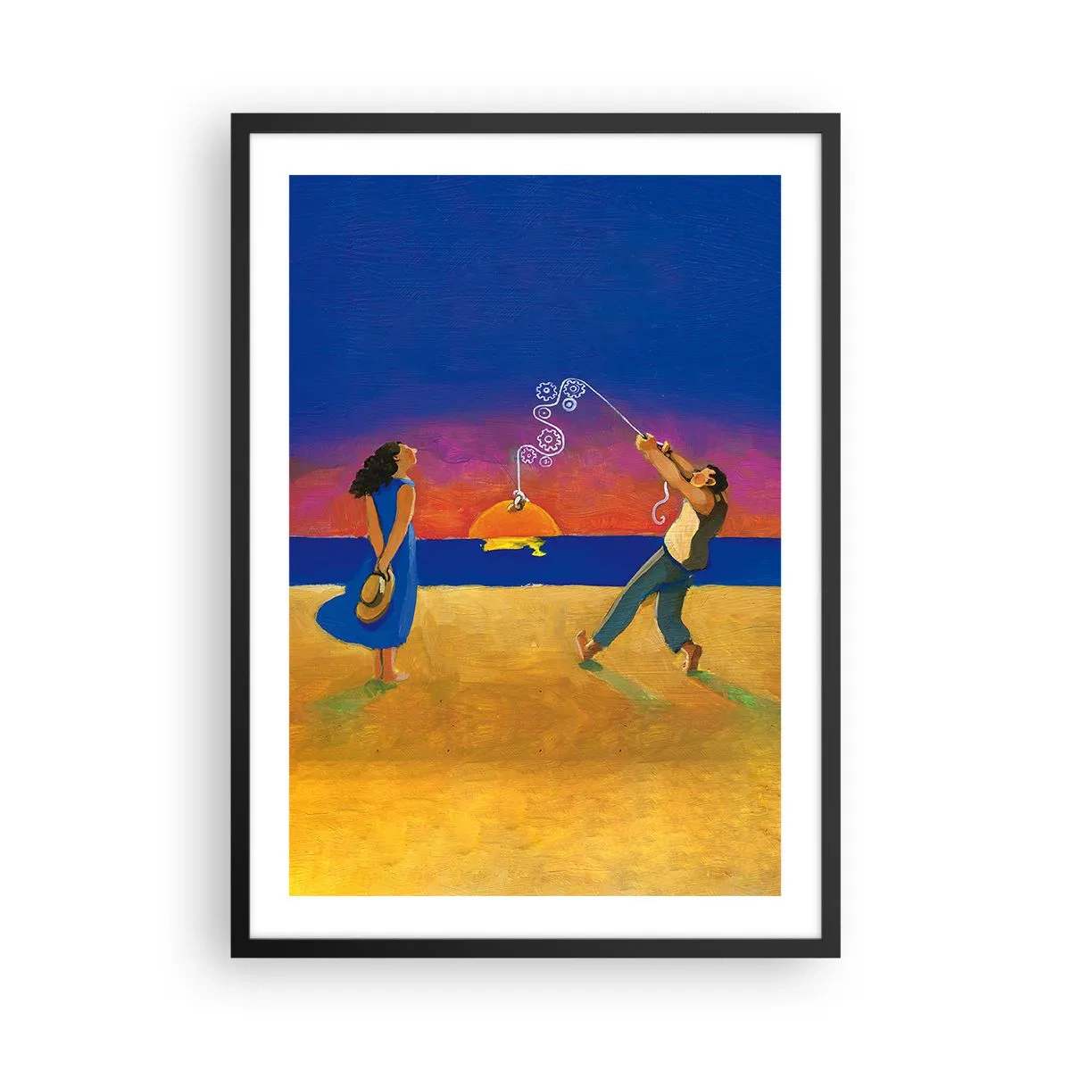 Plagát v čiernom ráme - Postavy na pláži pri západe slnka - 50x70cm - Viac ako hviezda z neba - Moderná nástenná dekorácia do obývacej izby a spálne ARTTOR