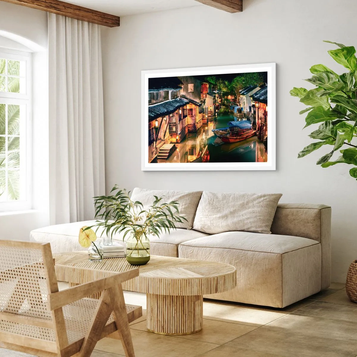 Plagát v bielom ráme - Večer na čínskej ulici - 100x70 cm