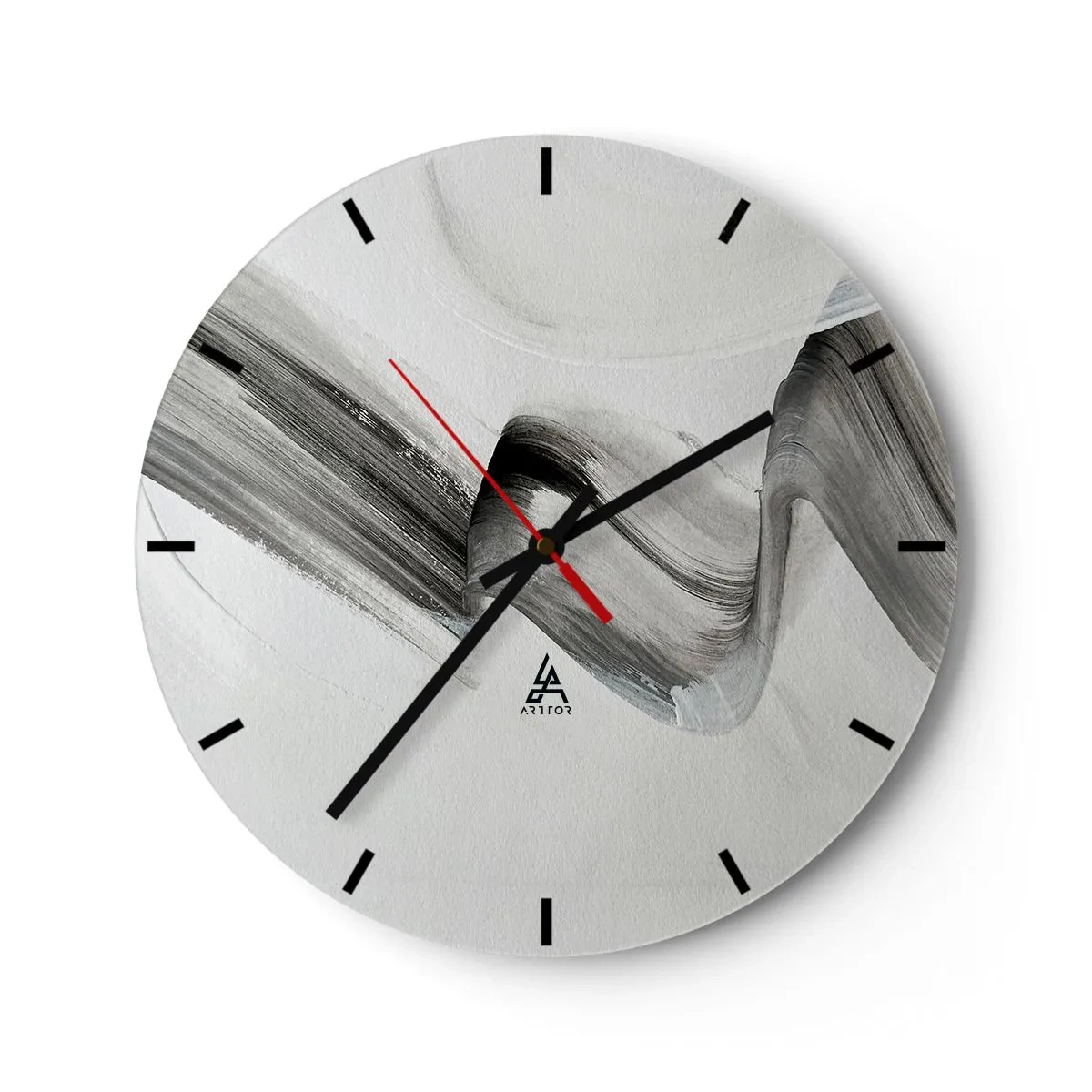 Nástenné hodiny - Sivý abstraktný ťah štetcom na svetlom pozadí - 30x30cm - Len tak pre radosť - Moderná nástenná dekorácia do obývacej izby, kuchyne a spálne ARTTOR