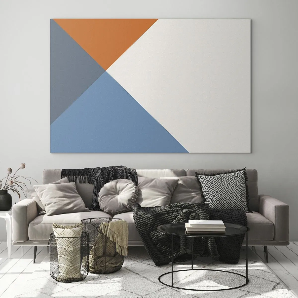 Obraz na skle - Geometrická kompozícia s farebnými trojuholníkmi - 70x50cm - Pod uhlom… - Moderná nástenná dekorácia do obývacej izby a spálne ARTTOR