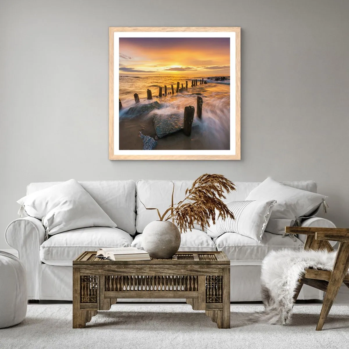 Plagát v ráme zo svetlého duba - Drsná krása Baltského mora - 50x50 cm