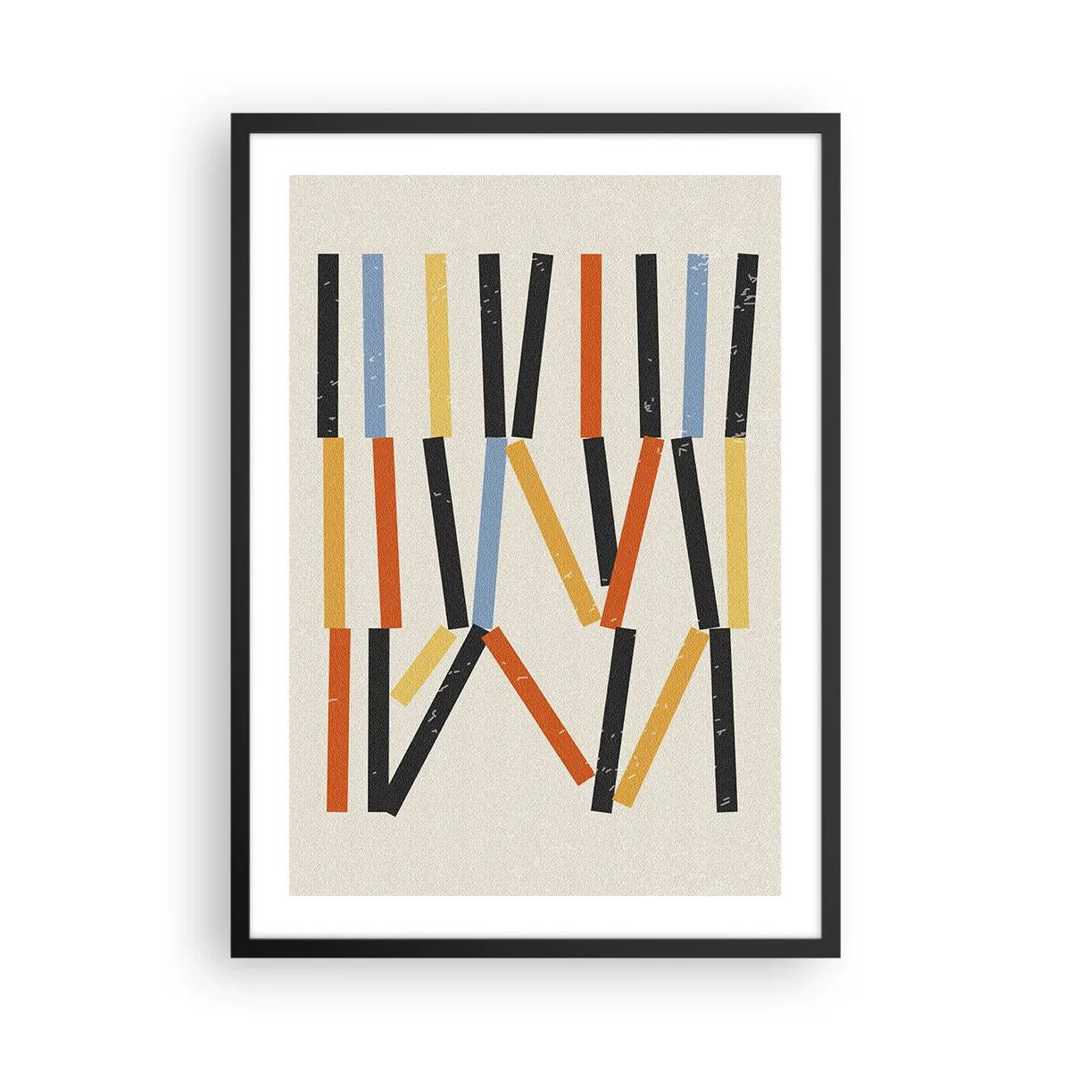 Plagát v čiernom ráme - Farebná geometrická abstrakcia so zvislými čiarami - 50x70cm - Kompozícia na úrovni - Moderná nástenná dekorácia do obývacej izby a spálne ARTTOR