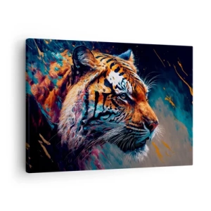 Obraz na plátne - Portrét tigra v dynamických, abstraktných farbách - 70x50cm - Divoká krása - Moderná nástenná dekorácia do obývacej izby a spálne ARTTOR