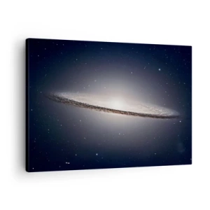 Obraz na plátne - Špirálna galaxia na pozadí hviezdneho vesmíru - 70x50cm - Kedysi dávno v jednej preďalekej galaxii… - Moderná nástenná dekorácia do obývacej izby a spálne ARTTOR
