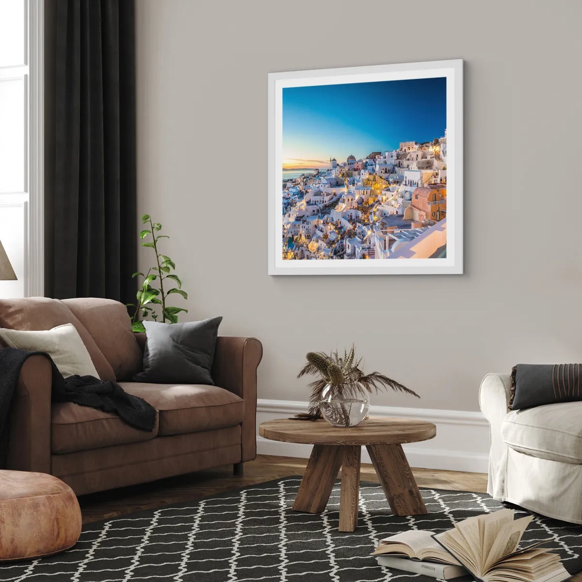 Plagát v bielom ráme - Esencia Grécka - 40x40 cm