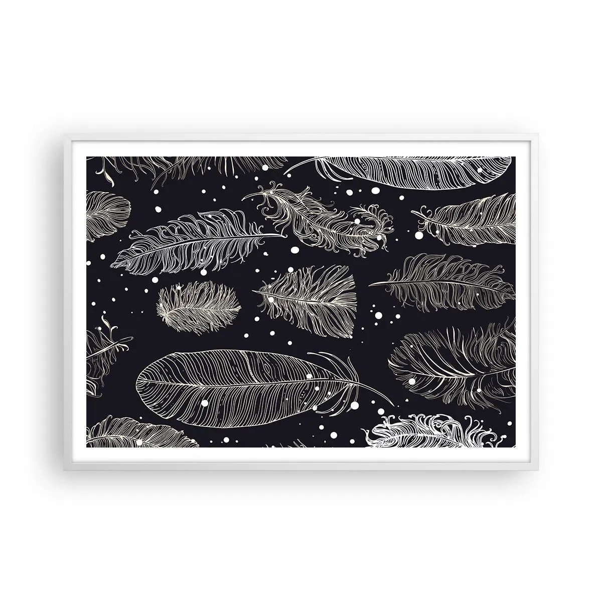 Plagát v bielom ráme - Čipka s perím - 100x70 cm