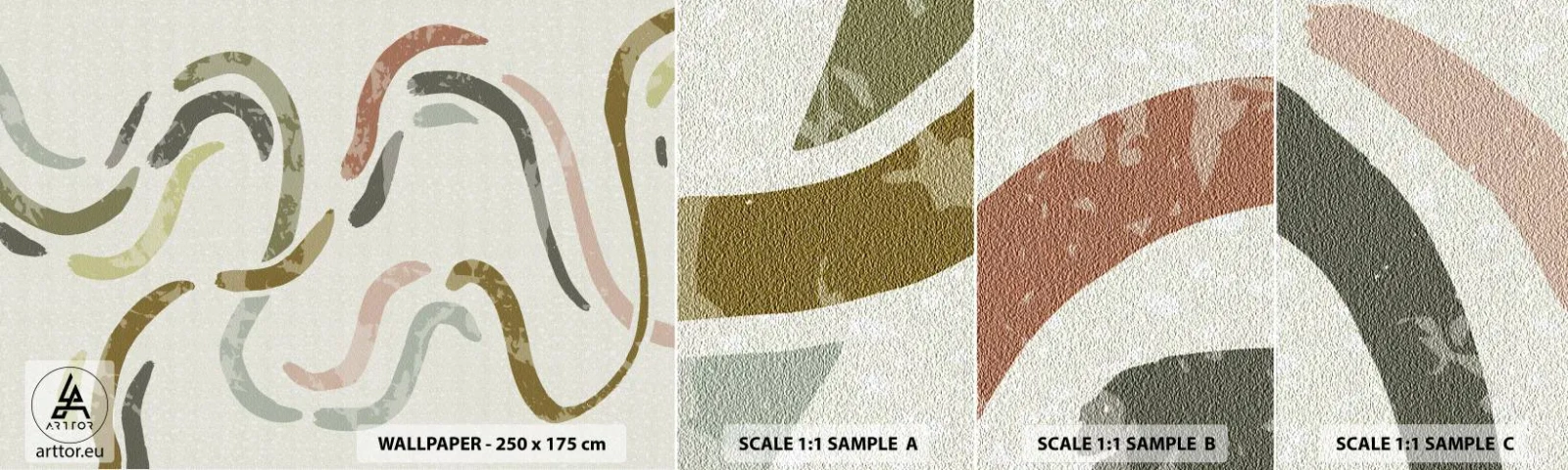 Vzorka samolepiacej fototapety Deluxe Sticker - Radostný tanec abstrakcie - Pastel, Minimalistický, Svetlý - 100x30 cm