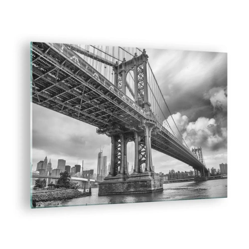 Obraz na skle - Visutý most v monochromatickom prostredí - 70x50cm - Do srdca mesta - Moderná nástenná dekorácia do obývacej izby a spálne ARTTOR