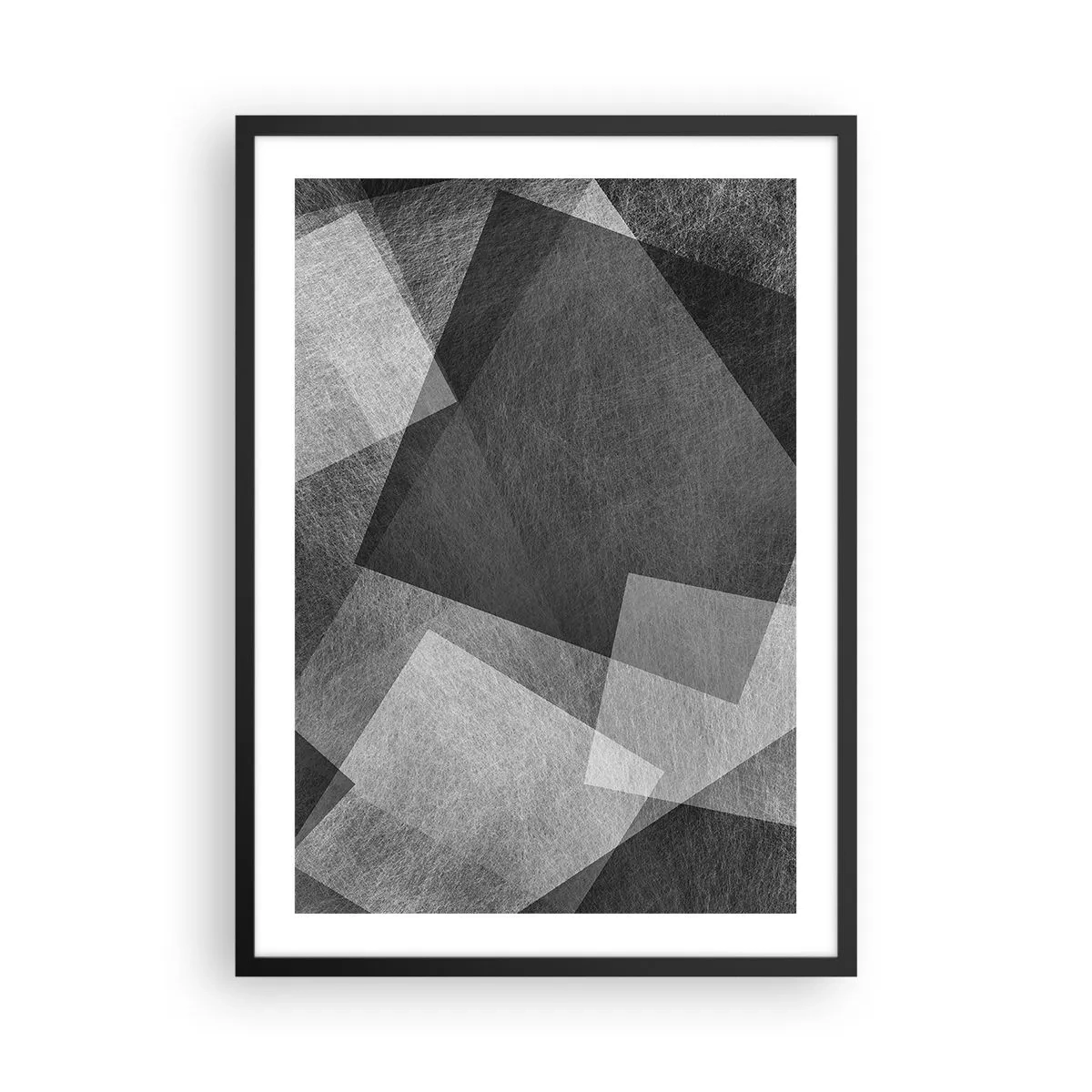 Plagát v čiernom ráme - Čiernobiela abstrakcia s geometrickými tvarmi - 50x70cm - Odveký symbol trvalosti a poriadku - Moderná nástenná dekorácia do obývacej izby a spálne ARTTOR