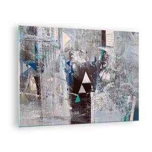 Obraz na skle - Geometrické trojuholníky na pozadí abstraktnej kompozície v odtieňoch sivej. - 70x50cm - Prednostné poradie trojuholníkov - Moderná nástenná dekorácia do obývacej izby a spálne ARTTOR
