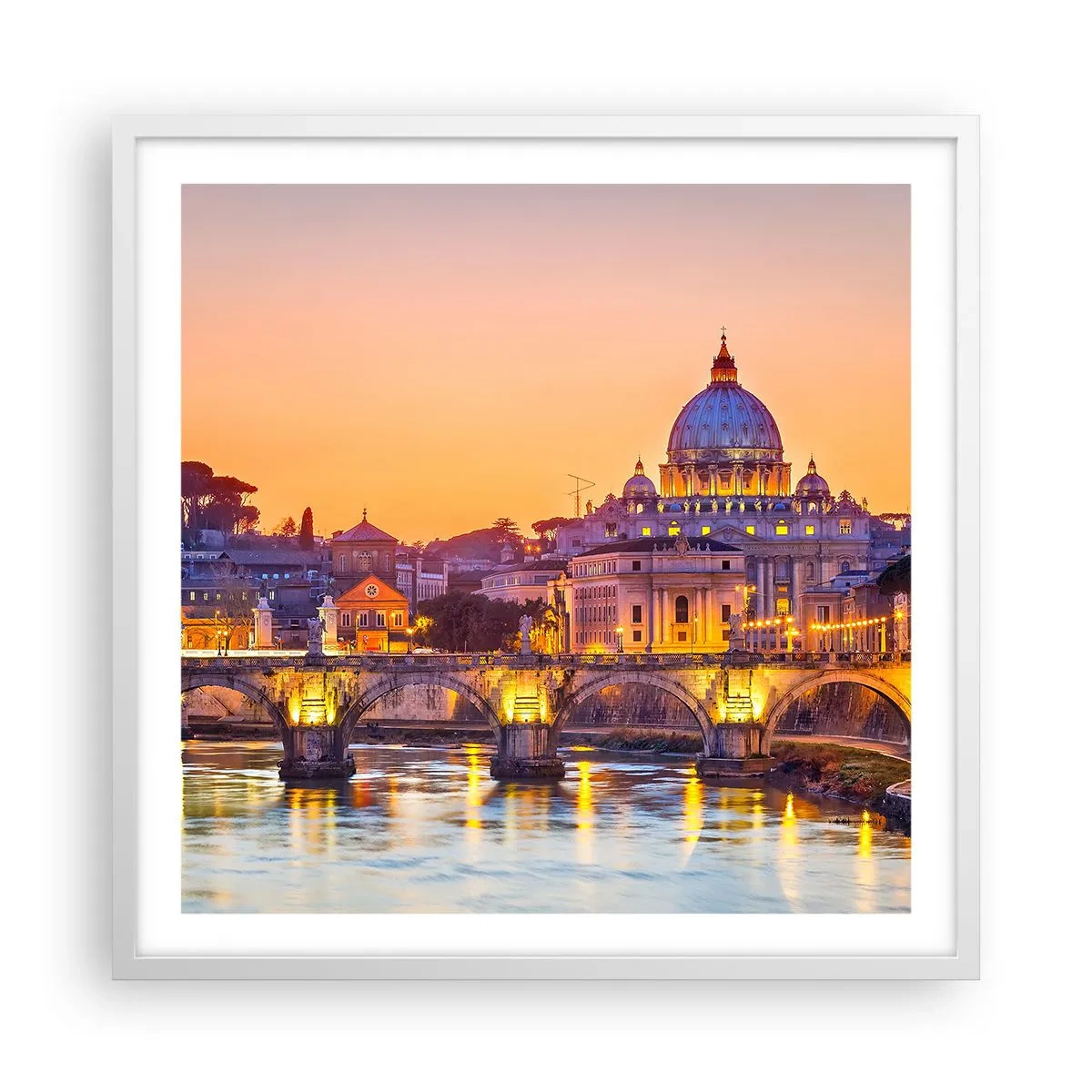 Plagát v bielom ráme - Súmrak nad Večným mestom - 60x60 cm