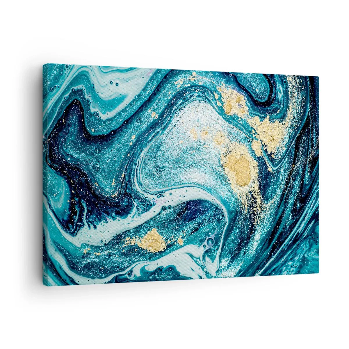 Obraz na plátne - Abstraktná kompozícia vĺn a zlatých akcentov - 70x50cm - Modrý vír - Moderná nástenná dekorácia do obývacej izby a spálne ARTTOR