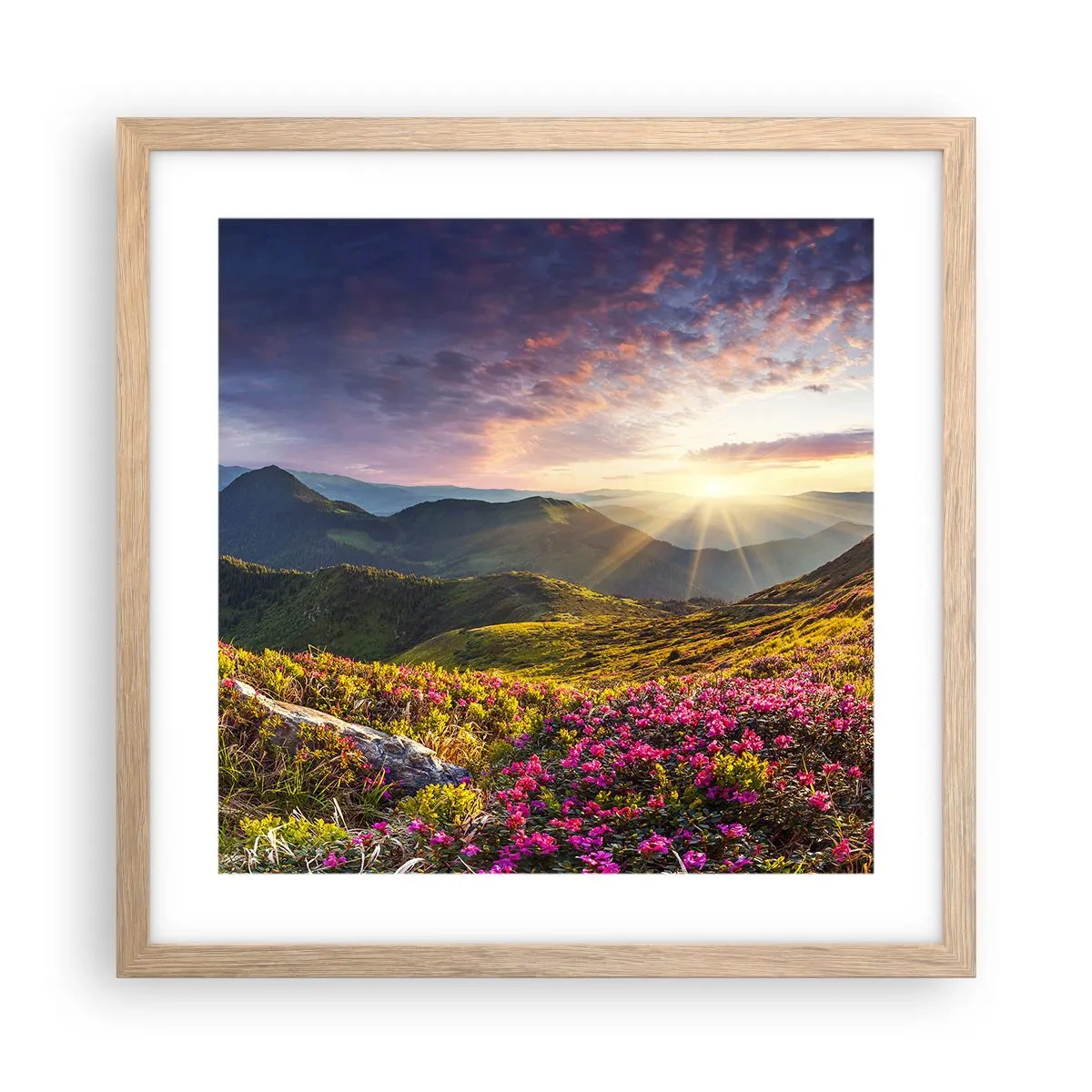Plagát v ráme zo svetlého duba - Sviežosť horského rána - 40x40 cm