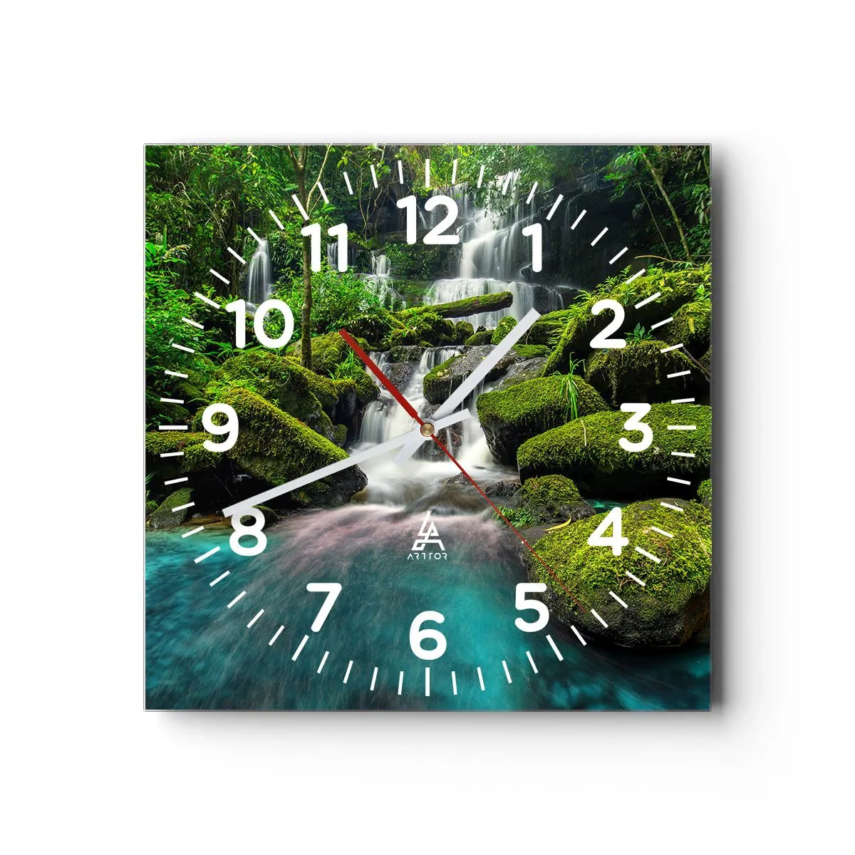 Nástenné hodiny - Tyrkys, zafíry a tekuté striebro - 40x40 cm