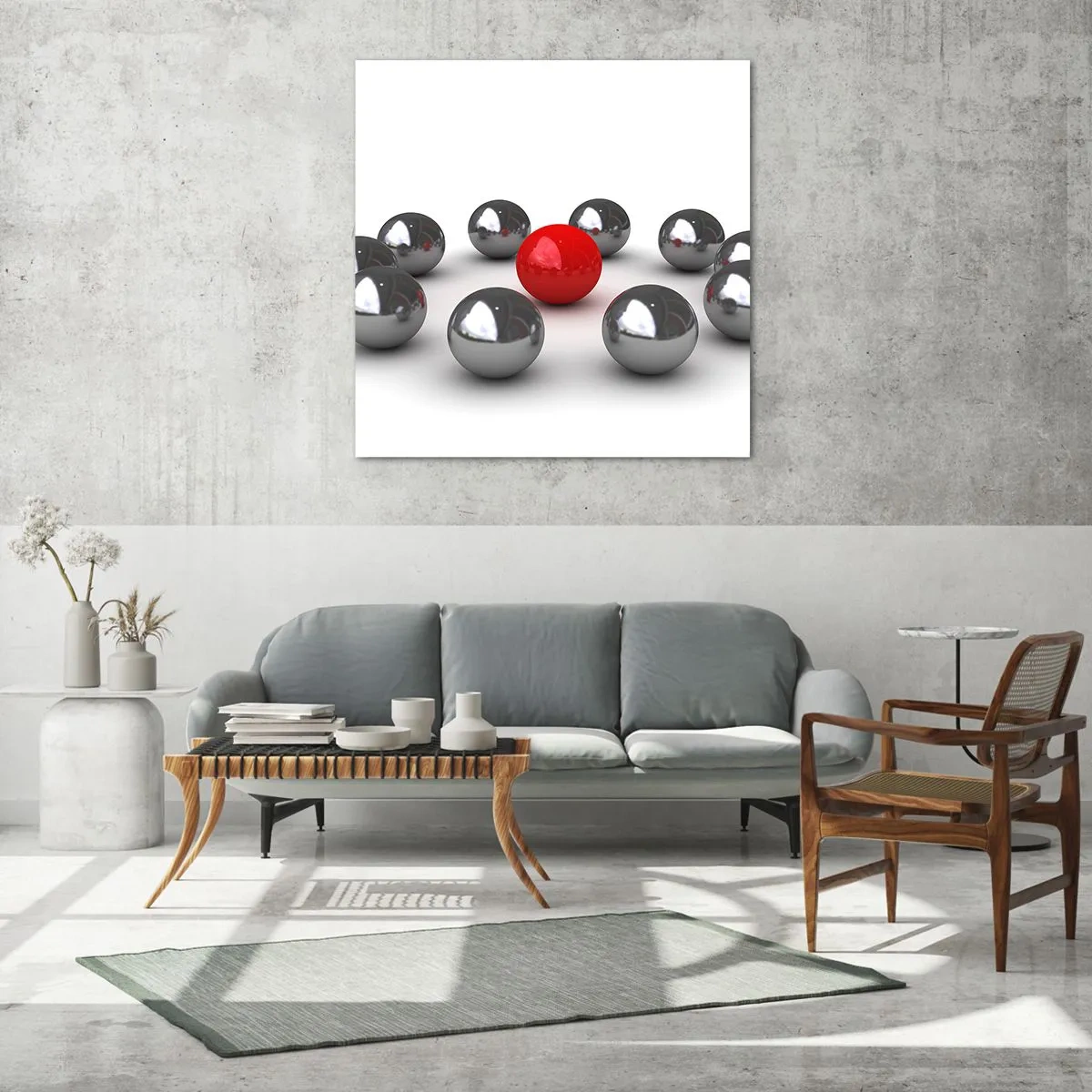 Obraz na skle - Kruh v striebornej a červenej - 30x30 cm