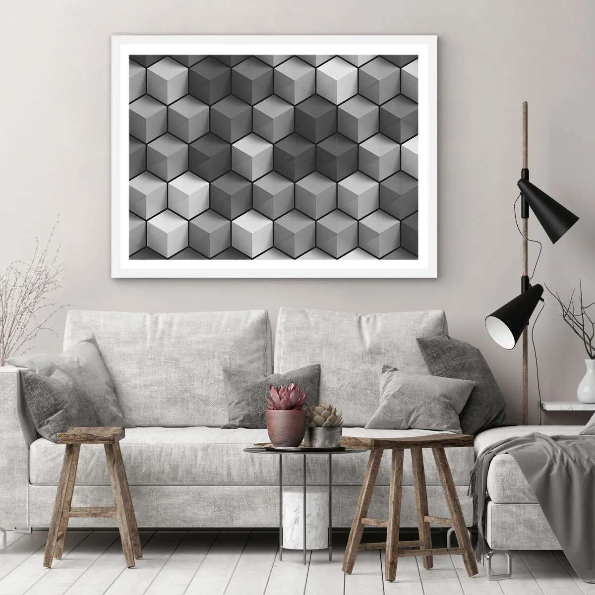 Plagát v bielom ráme - Kubistické puzzle - 50x40 cm