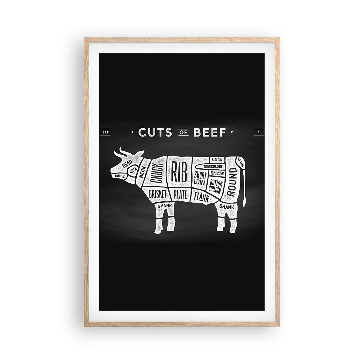 Plagát v ráme zo svetlého duba - Šlabikár mäsiara - 61x91 cm