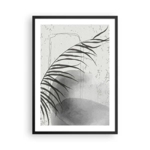 Plagát v čiernom ráme - Minimalistická botanická kompozícia v odtieňoch sivej - 50x70cm - Subtílna exotika prírody - Moderná nástenná dekorácia do obývacej izby a spálne ARTTOR