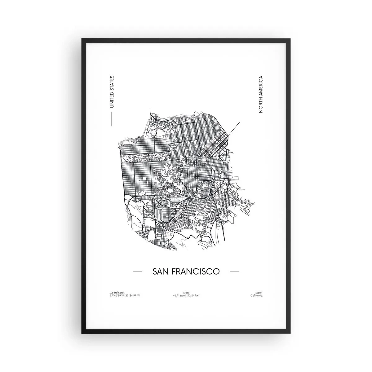 Plagát v čiernom ráme - Anatómia San Francisca - 70x100 cm