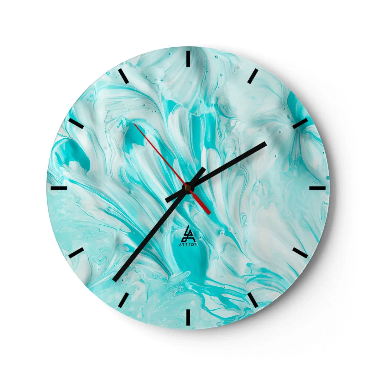 Nástenné hodiny - Abstraktný vzor v odtieňoch tyrkysovej a bielej - 30x30cm - Navždy spolu - Moderná nástenná dekorácia do obývacej izby, kuchyne a spálne ARTTOR