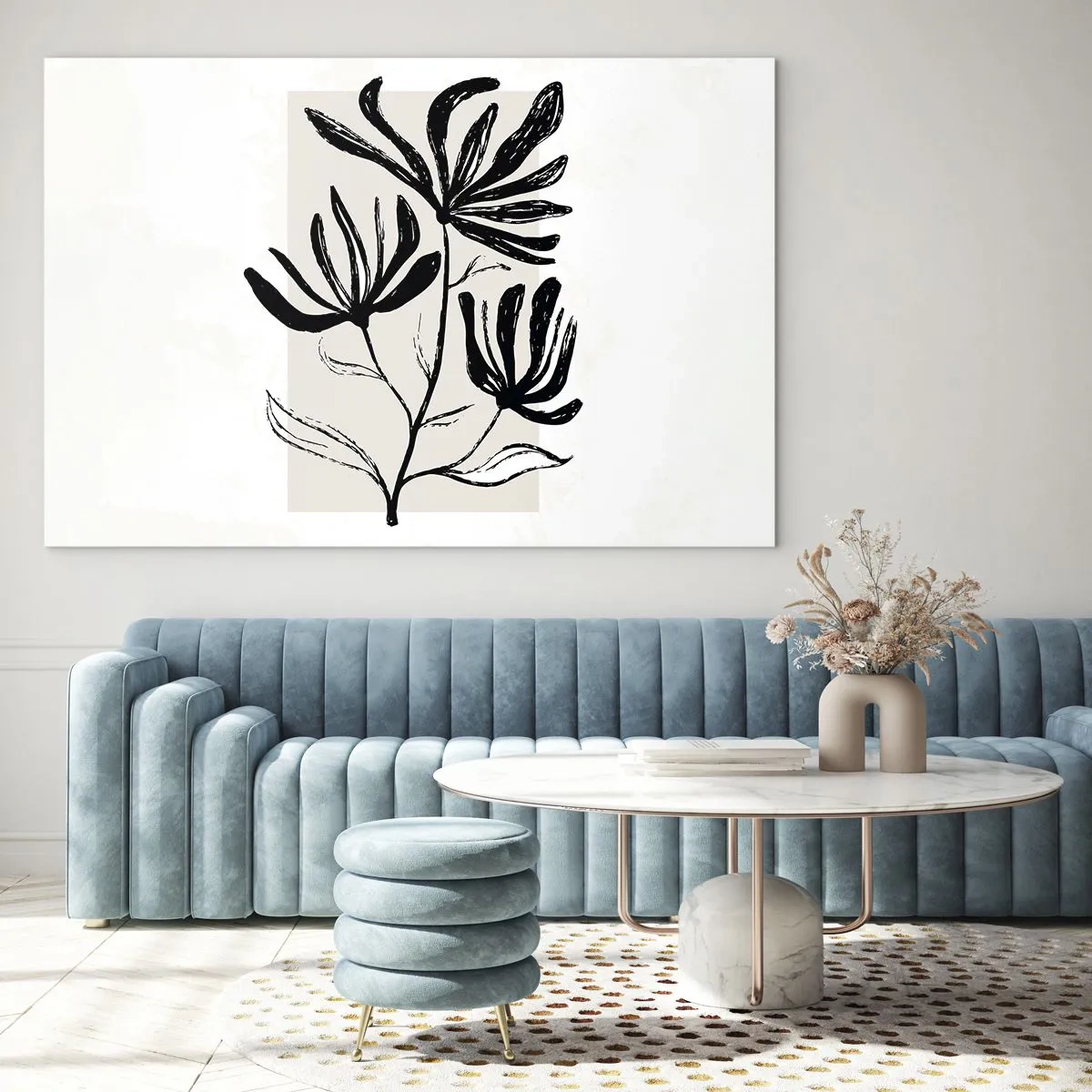 Obraz na skle - Čierna skica rastliny na svetlom pozadí - 70x50cm - Náčrtok pre herbár - Moderná nástenná dekorácia do obývacej izby a spálne ARTTOR