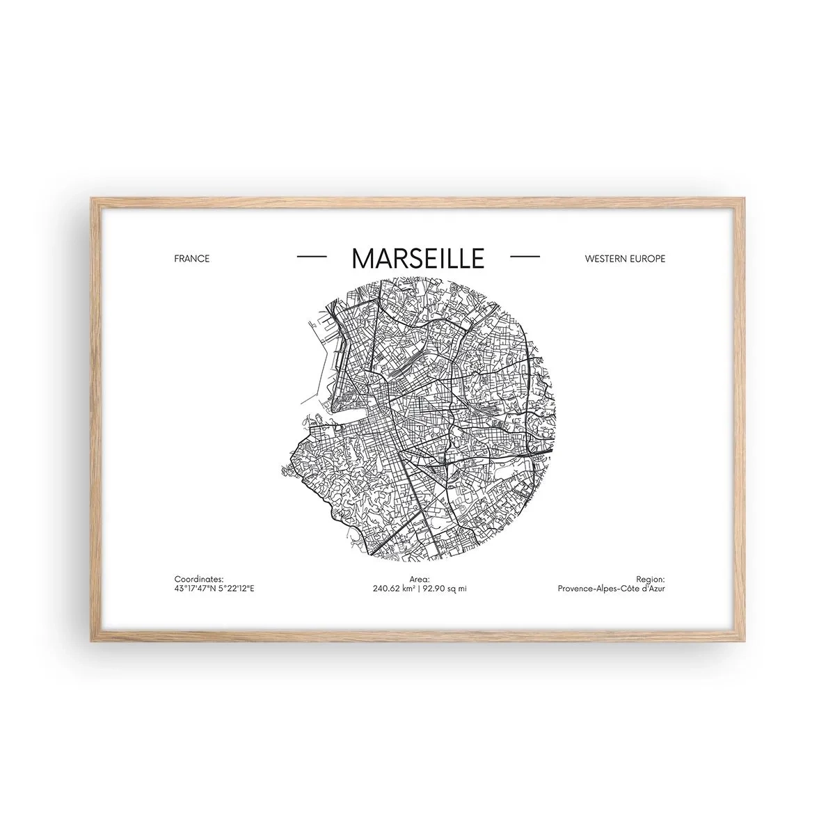 Plagát v ráme zo svetlého duba - Anatómia Marseille - 91x61 cm