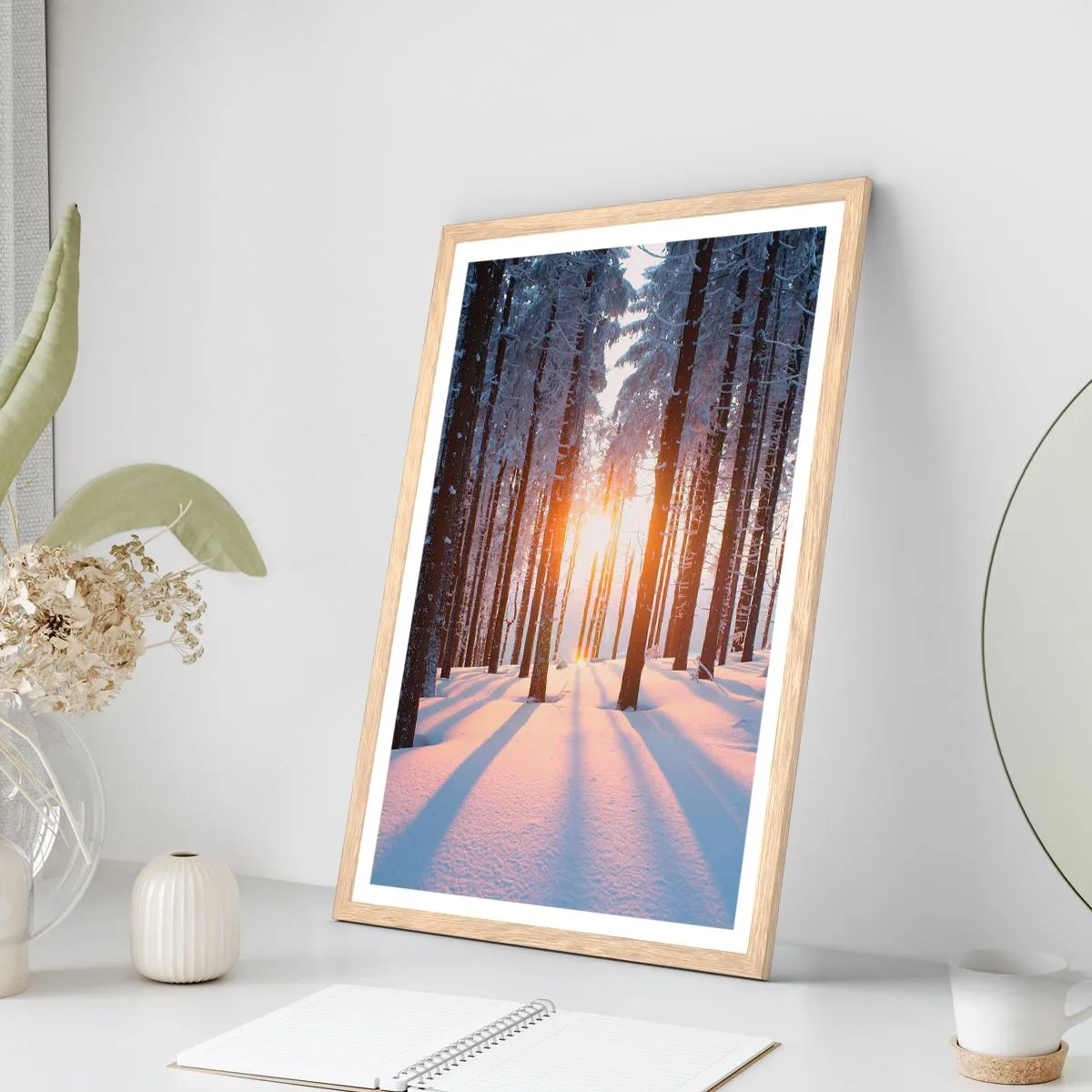 Plagát v ráme zo svetlého duba - Jasne čierne na bielom - 50x70 cm