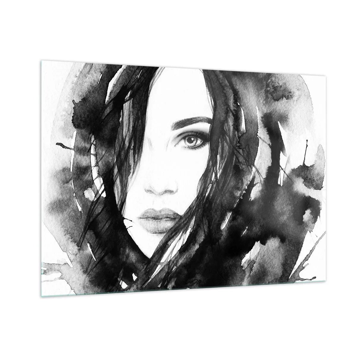Obraz na skle - Portrét dámy v čiernej a bielej - 100x70 cm