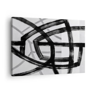 Obraz na plátne - Čiernobiele abstraktné čiary pretínajúce sa na svetlom pozadí - 70x50cm - Hĺbka - Moderná nástenná dekorácia do obývacej izby a spálne ARTTOR