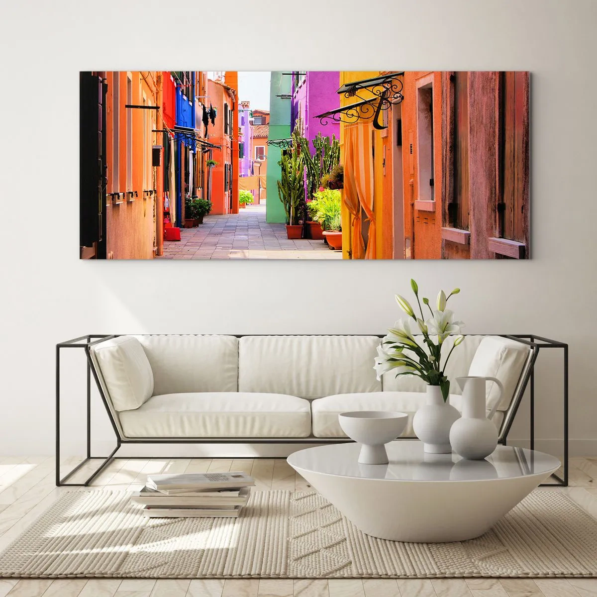Obraz na skle - Dúhová ulička - 100x40 cm