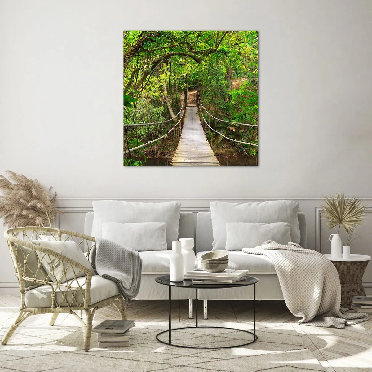 Obraz na skle - Lebo na záhrade rastú popínavé rastliny - 40x40 cm