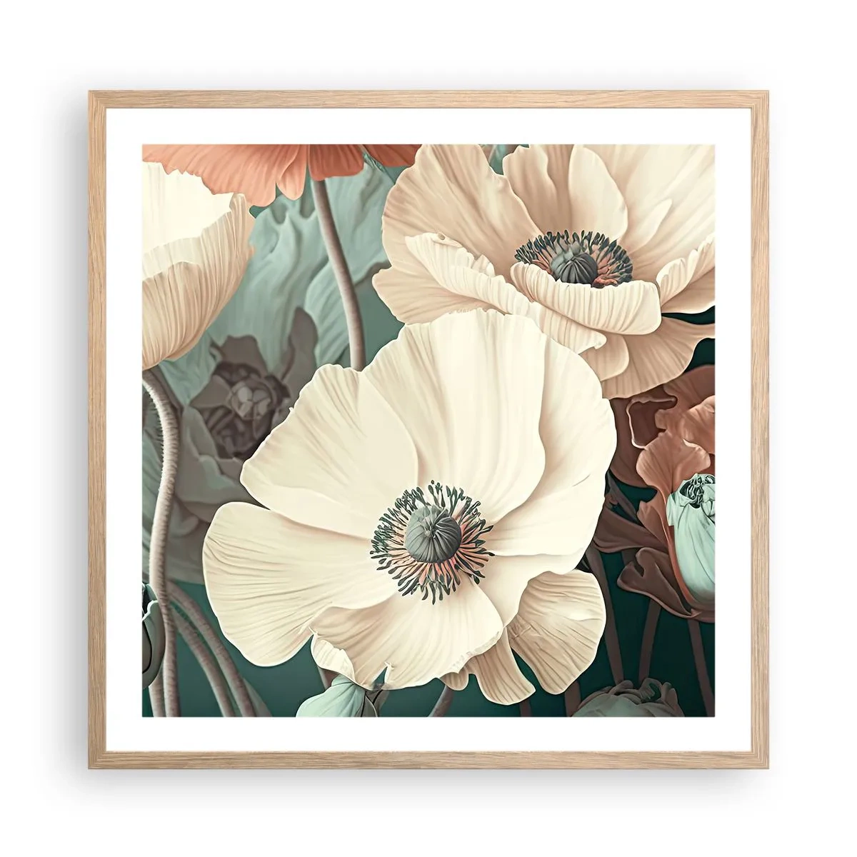 Plagát v ráme zo svetlého duba - Šepot makov - 60x60 cm
