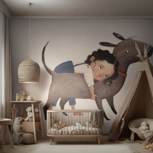 Samolepiaca Fototapeta Deluxe Sticker - Najlepší priatelia - Pre deti, pes, Dievča - 100x70 cm