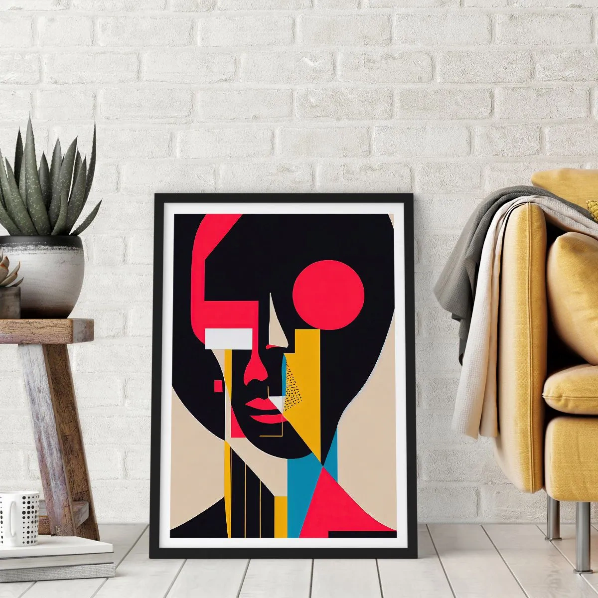 Plagát v čiernom ráme - Abstraktný portrét v geometrickej kompozícii - 50x70cm - Jej vnútorný svet - Moderná nástenná dekorácia do obývacej izby a spálne ARTTOR