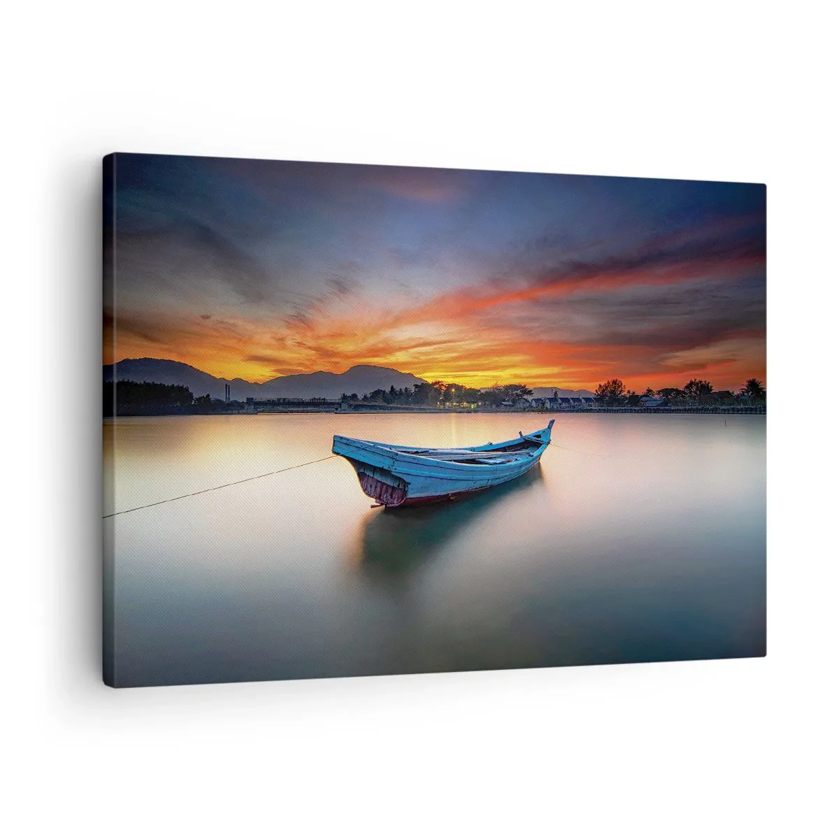 Obraz na plátne - Loď na vode počas malebného západu slnka - 70x50cm - Blíži sa dobrá noc - Moderná nástenná dekorácia do obývacej izby a spálne ARTTOR