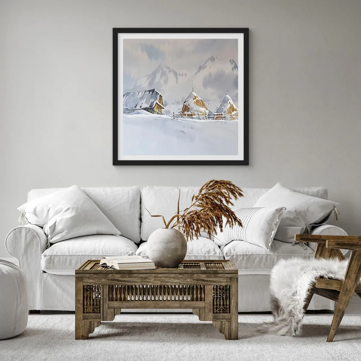 Plagát v čiernom ráme - V zasneženom údolí - 60x60 cm