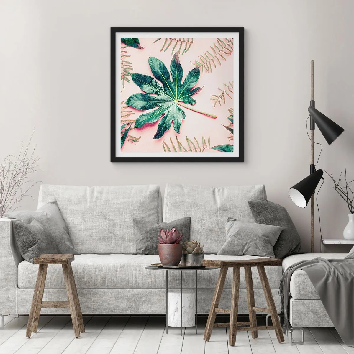 Plagát v čiernom ráme - Štúdia zelenej na ružovom pozadí - 50x50 cm