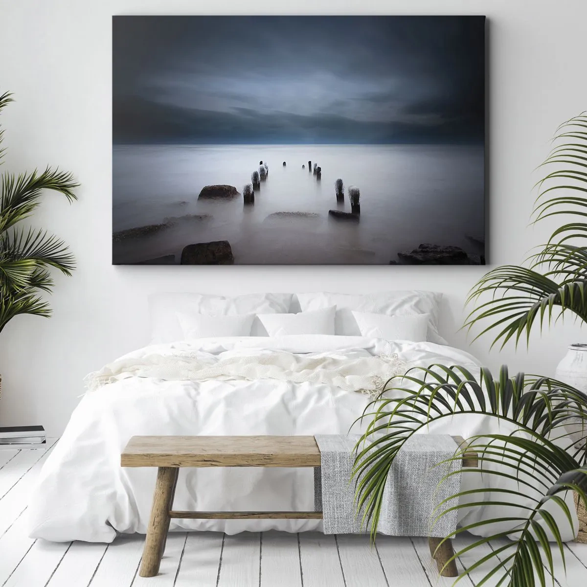 Obraz na plátne - Staré mólo na pozadí pokojného mora - 70x50cm - Zamyslené jazero - Moderná nástenná dekorácia do obývacej izby a spálne ARTTOR