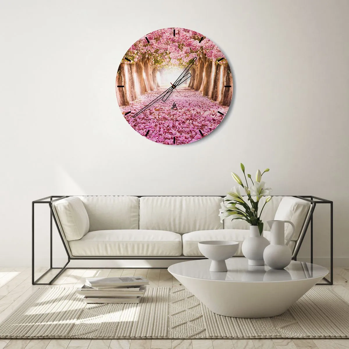 Nástenné hodiny - Alej kvitnúcich čerešní - 30x30cm - Cesta do raja - Moderná nástenná dekorácia do obývacej izby, kuchyne a spálne ARTTOR